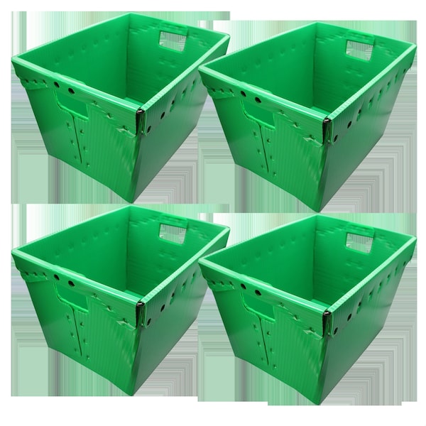 Flipside Corrugated Postal Storage Tote, 18-1/4 in L x 13-1/4 in W x 11-3/5 in H, Green, Plastic, 4 PK 40152 - main